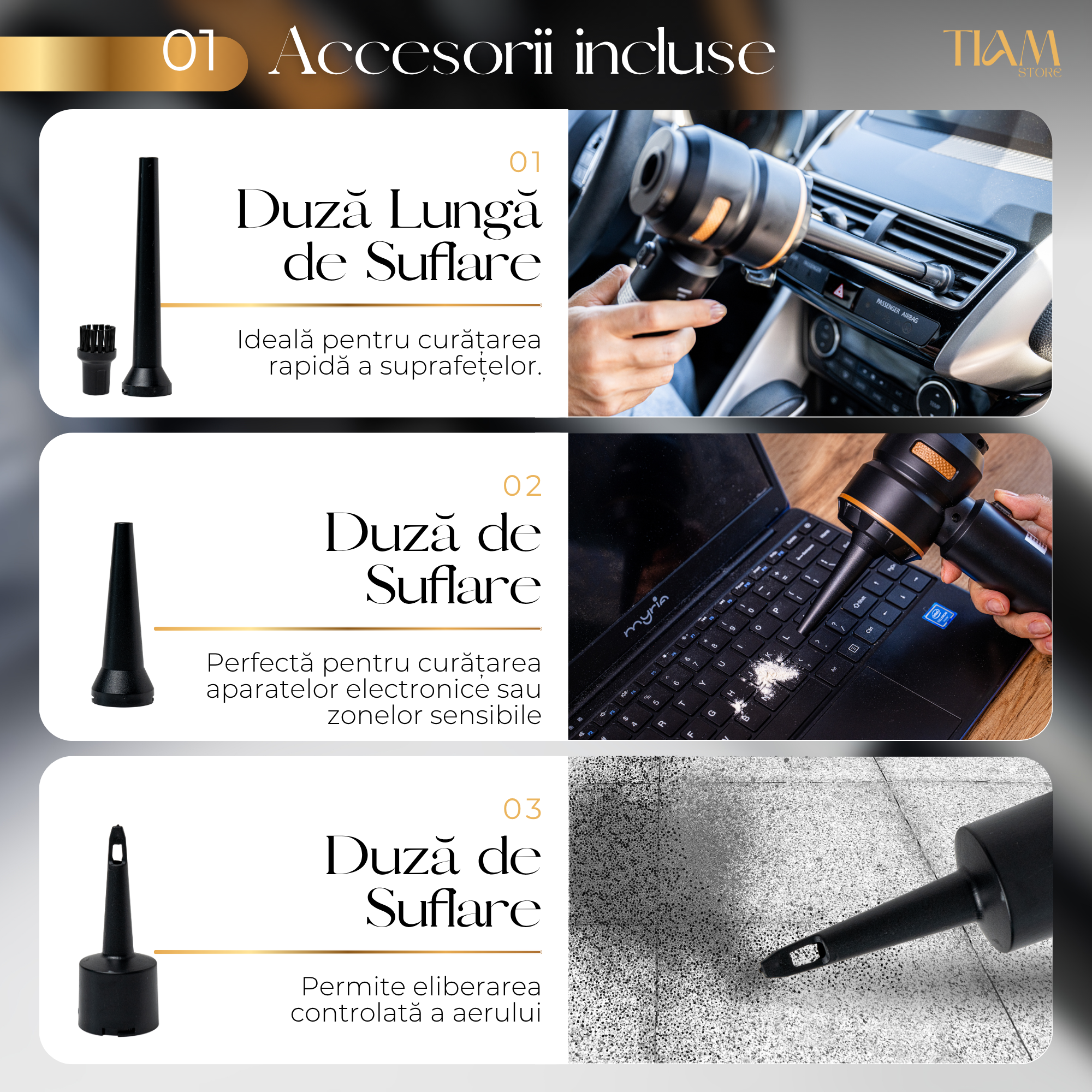 Mini aspirator auto 4 in 1, 18000 Pa, Negru