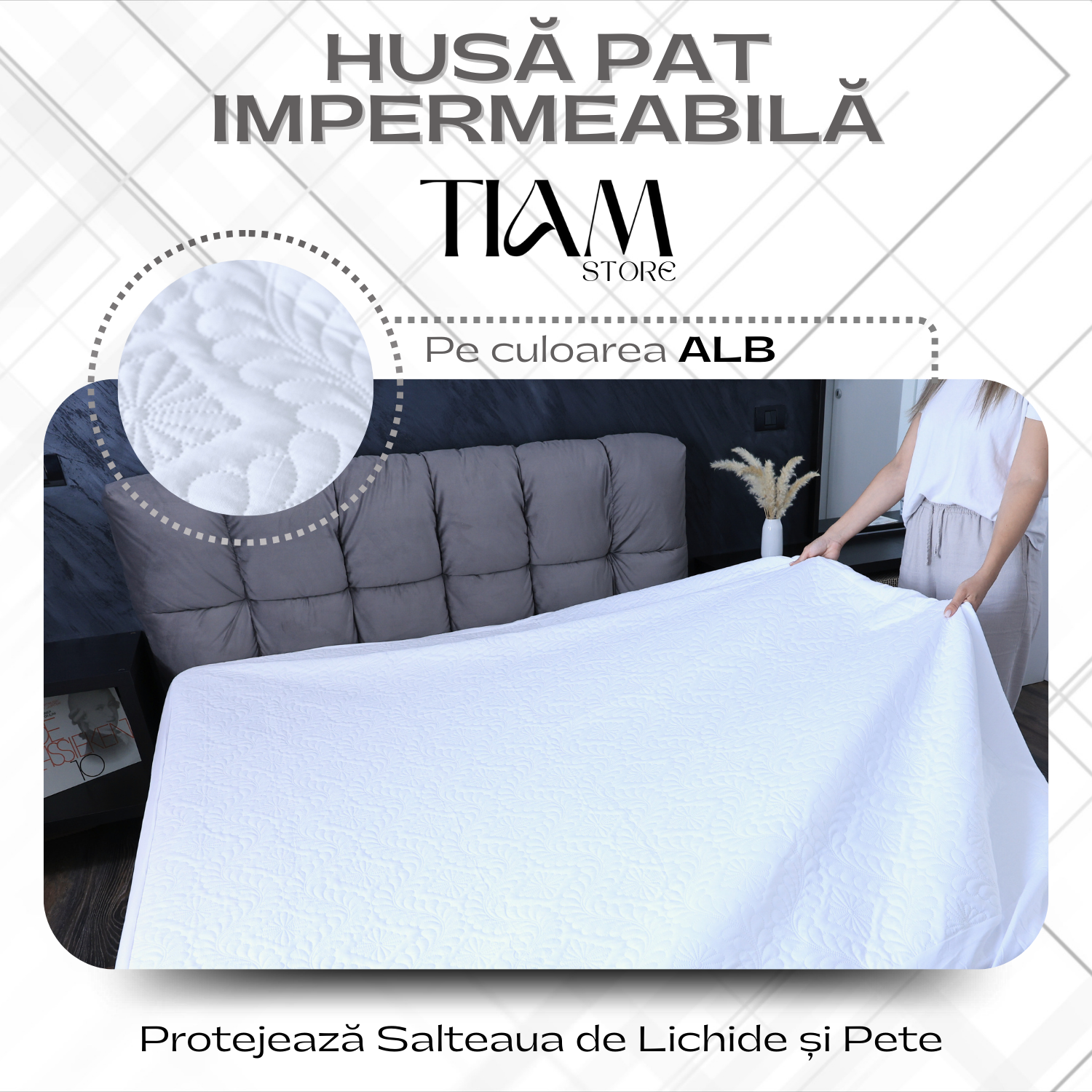 Husă Matlasată pentru Saltea – Albă, Impermeabilă