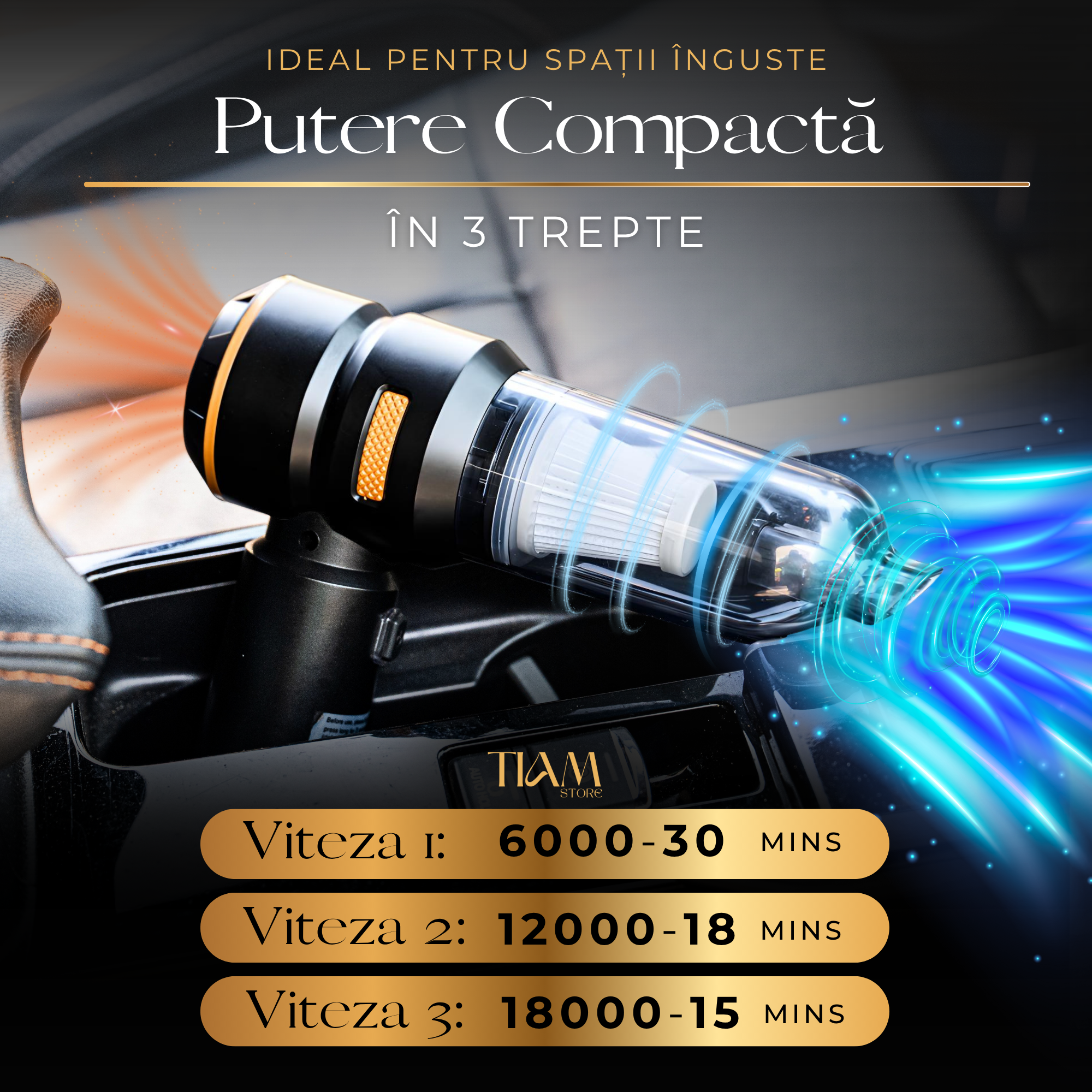 Mini aspirator auto 4 in 1, 18000 Pa, Negru