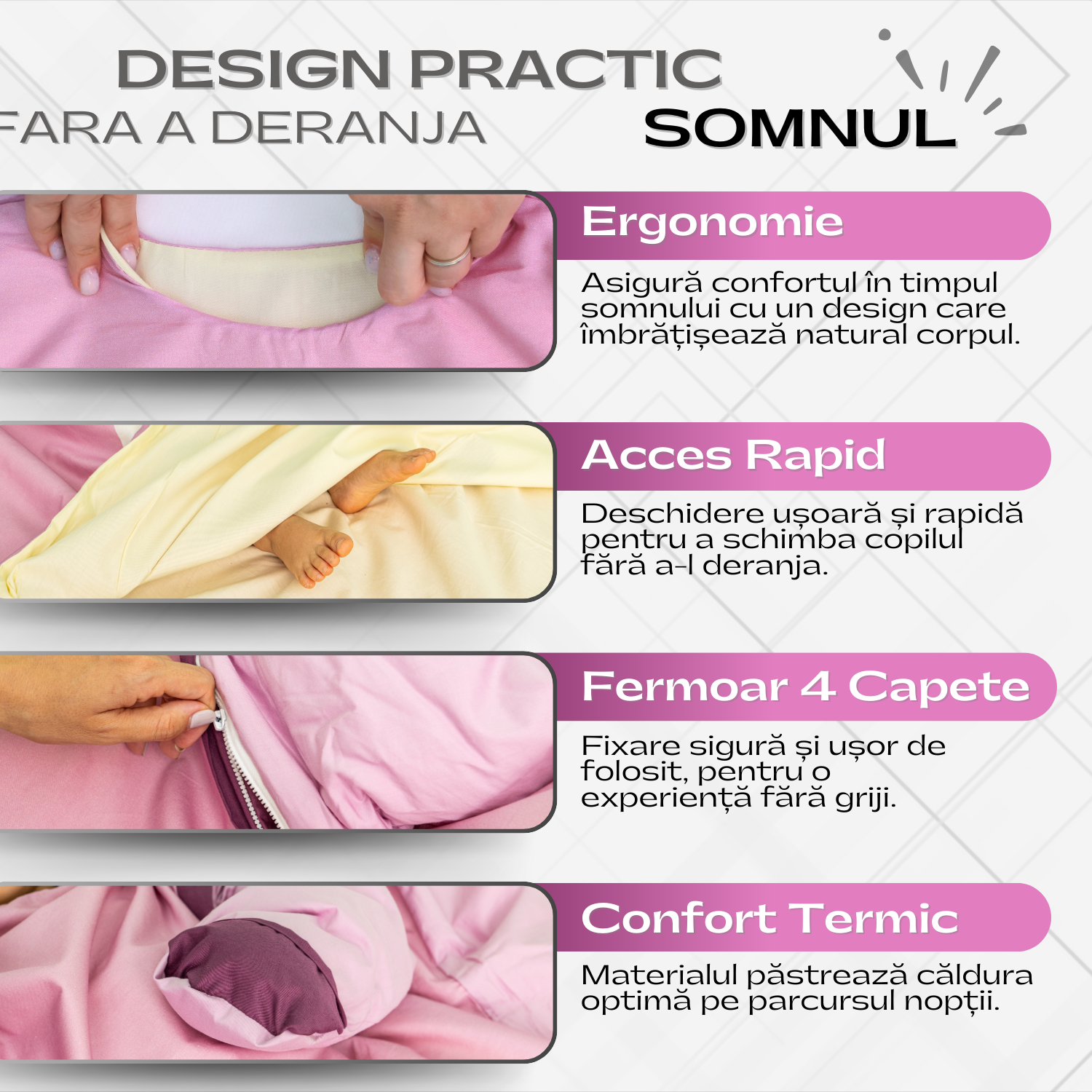 Sac de Dormit pentru Copii, Maneci si Captuseala detasabile, Fermoar cu patru Capete, Model Soricel, 3-12 Ani