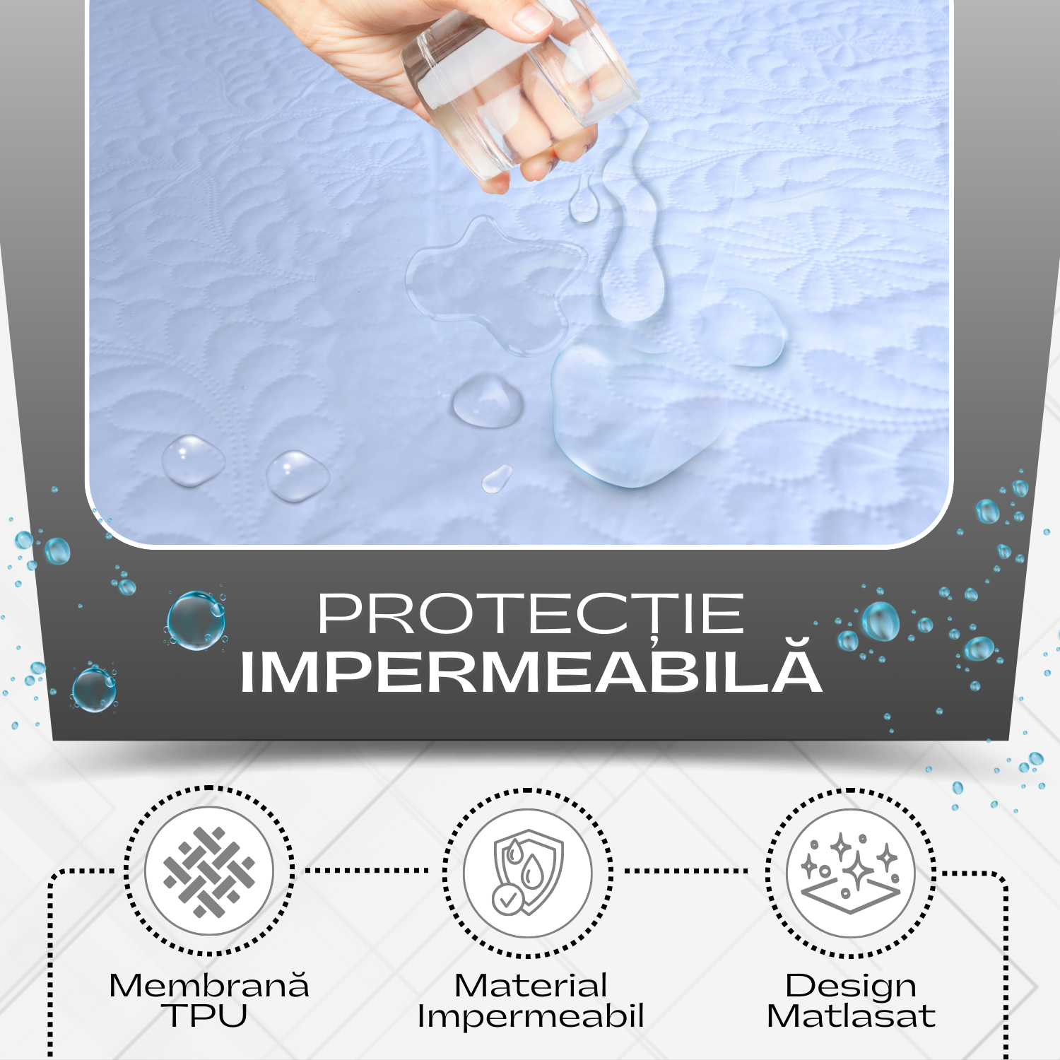 Husă Matlasată pentru Saltea – Albă, Impermeabilă