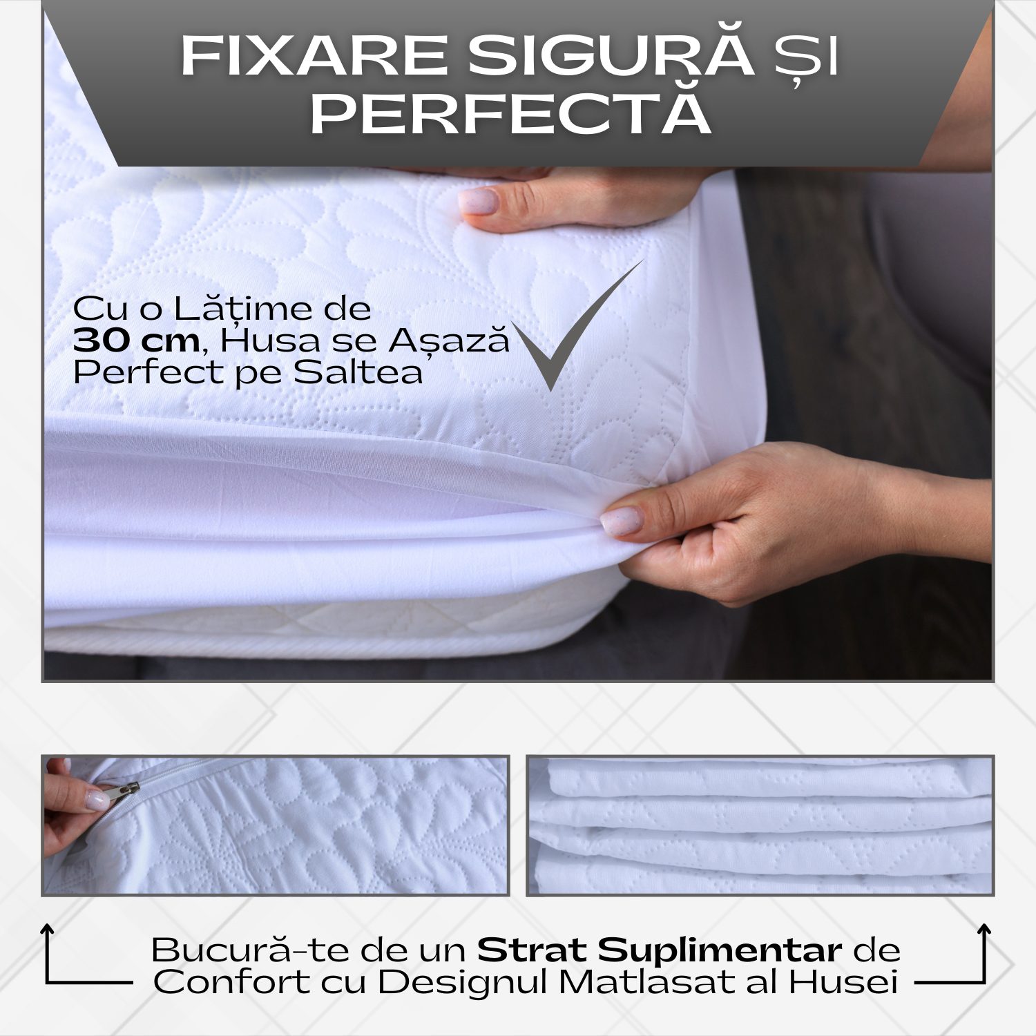 Husă Matlasată pentru Saltea – Albă, Impermeabilă