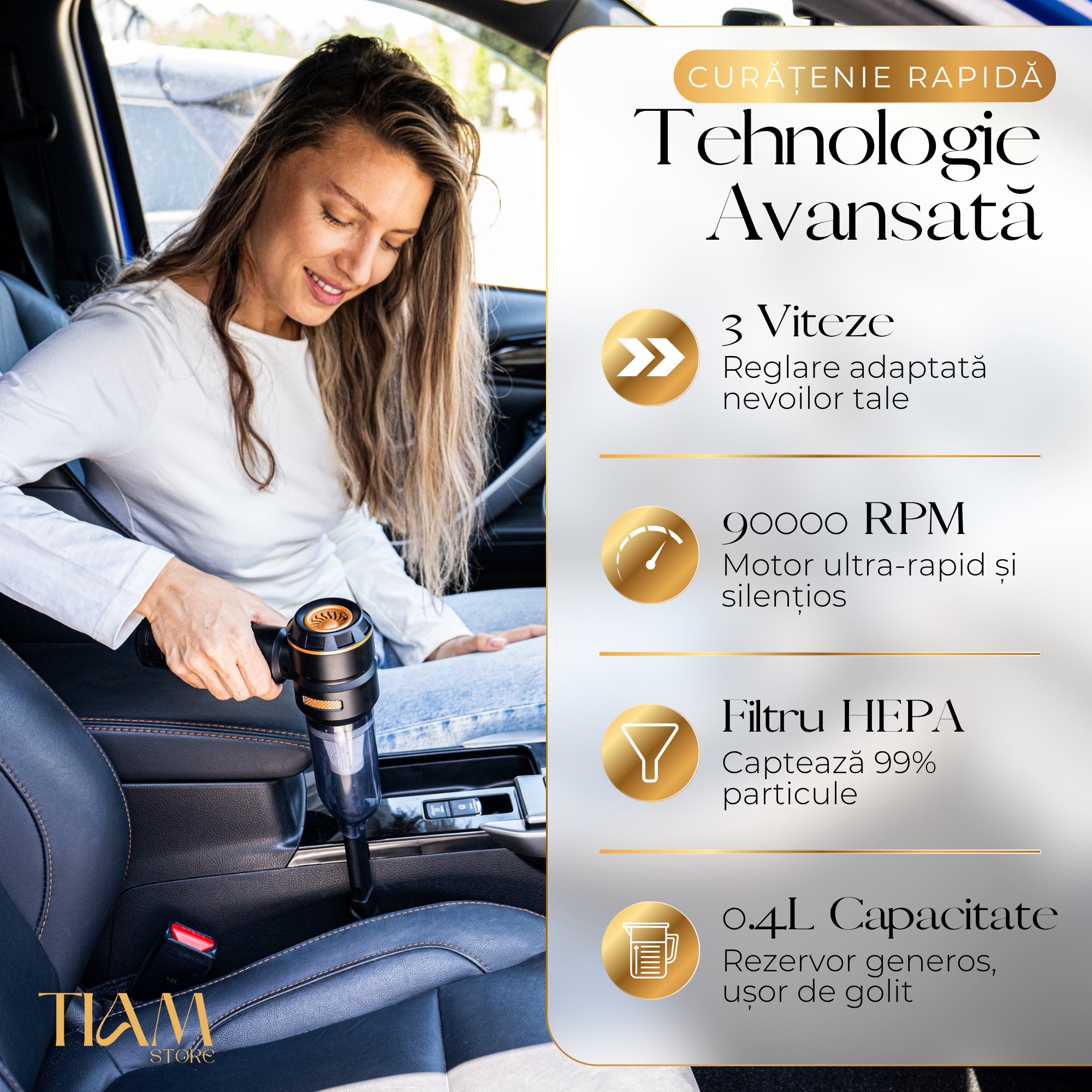 Mini aspirator auto 4 in 1, 18000 Pa, Negru