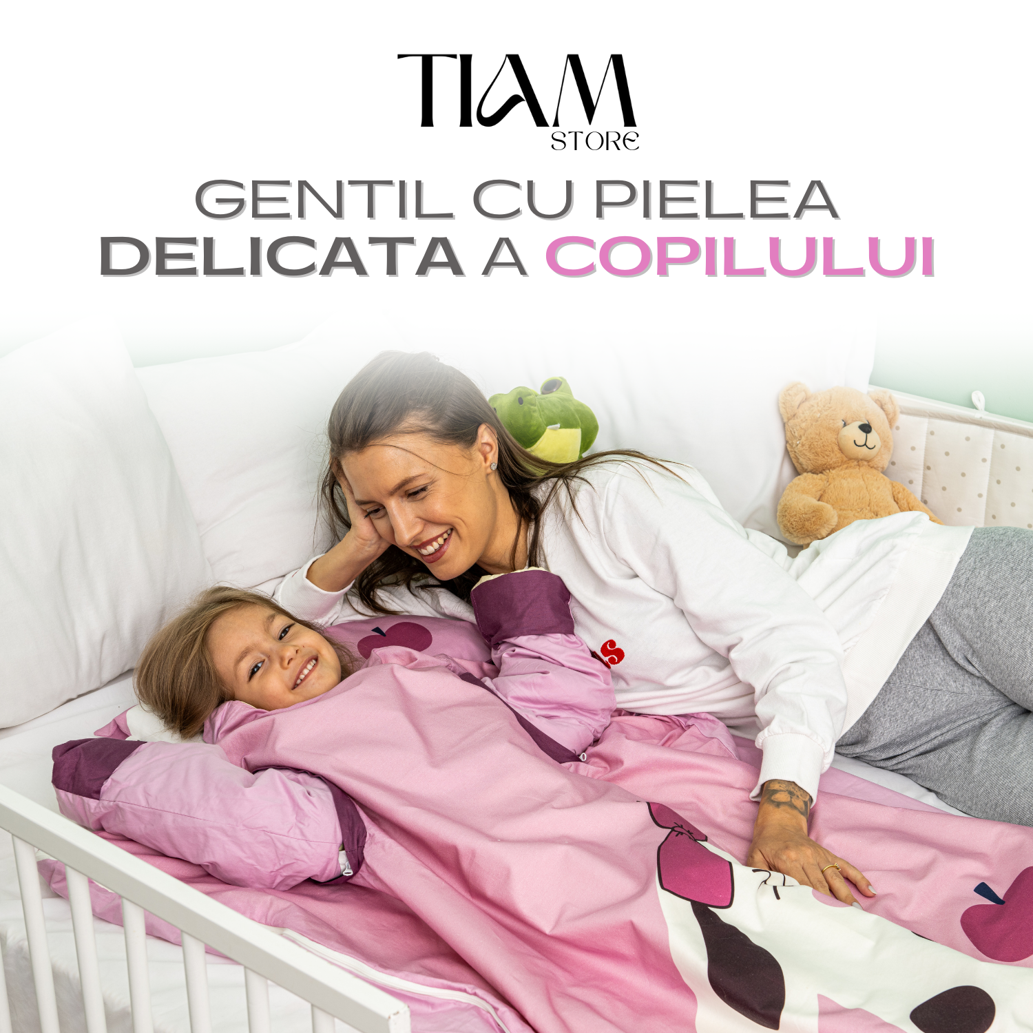 Sac de Dormit pentru Copii, Maneci si Captuseala detasabile, Fermoar cu patru Capete, Model Soricel, 3-12 Ani