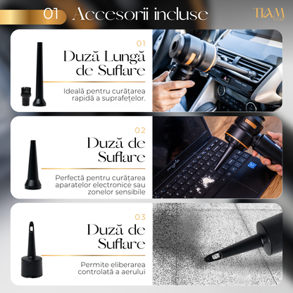 Mini aspirator auto 4 in 1, 18000 Pa, Negru