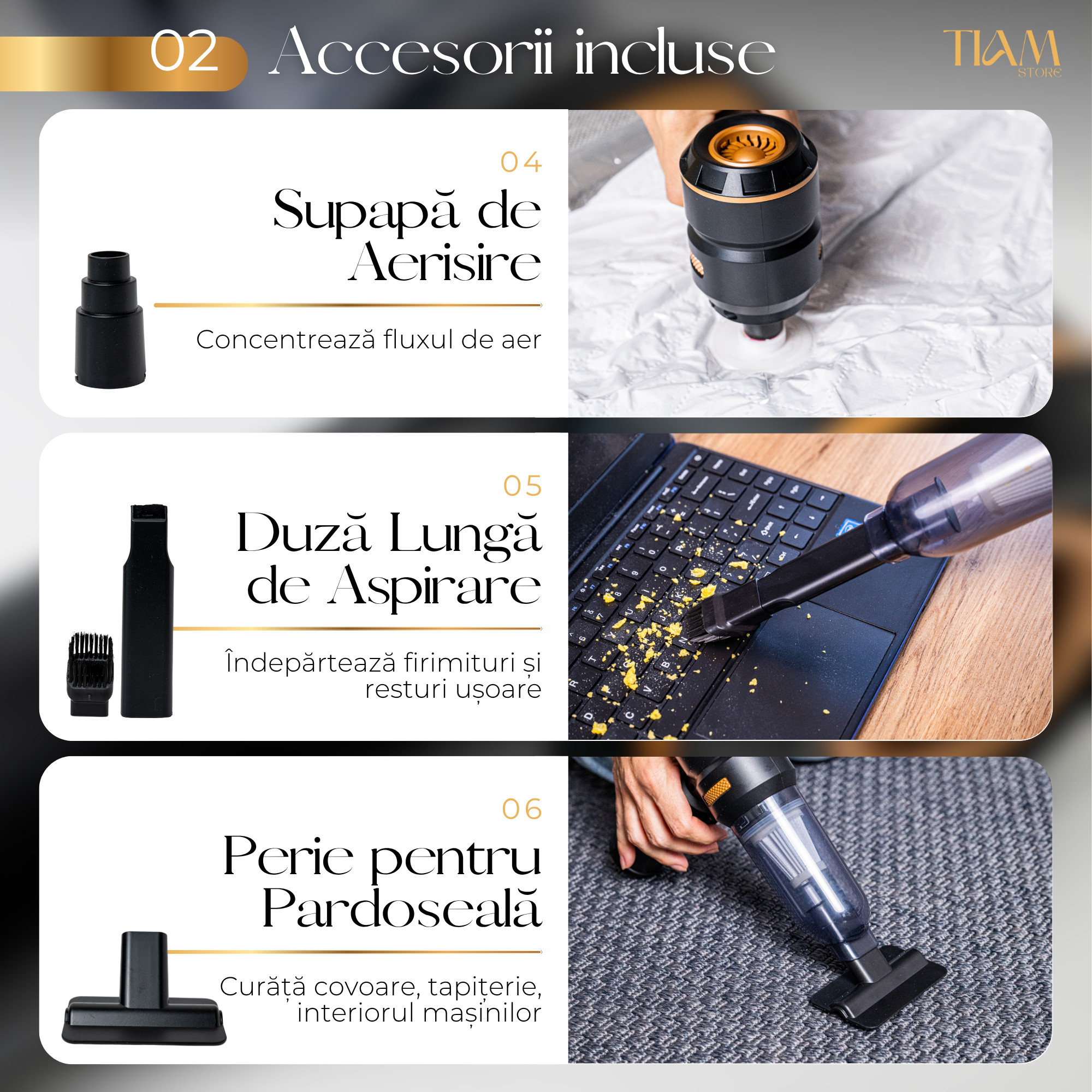 Mini aspirator auto 4 in 1, 18000 Pa, Negru