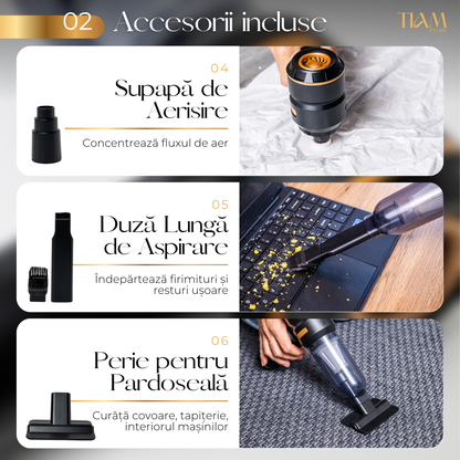 Mini aspirator auto 4 in 1, 18000 Pa, Negru