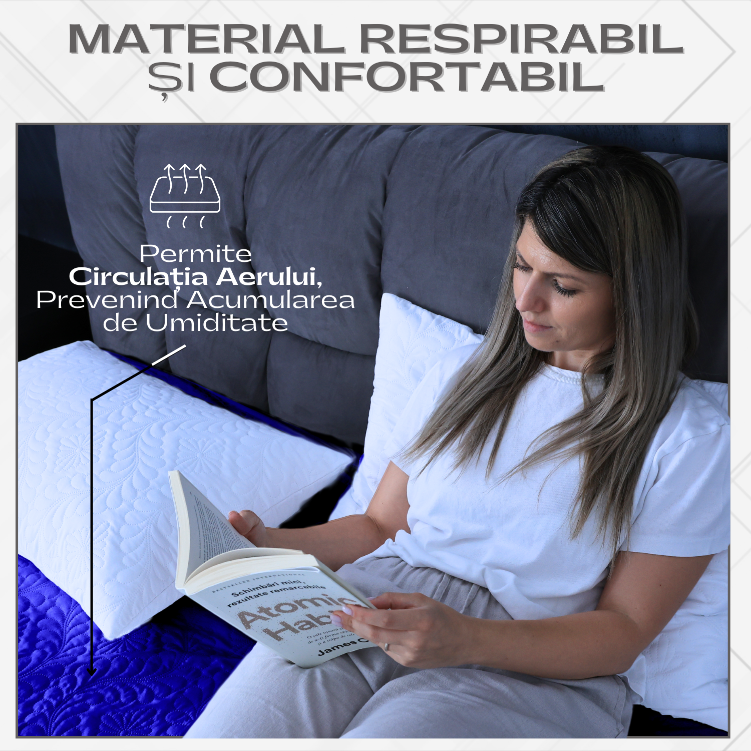 Set de 2 huse premium pentru protectia pernei, impermeabile si rezistente la umiditate, 50 x 70 cm, albastre