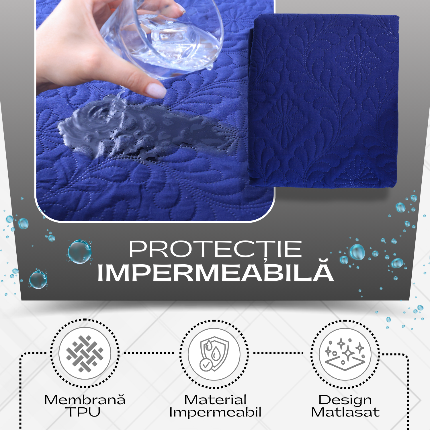 Set de 2 huse premium pentru protectia pernei, impermeabile si rezistente la umiditate, 50 x 70 cm, albastre