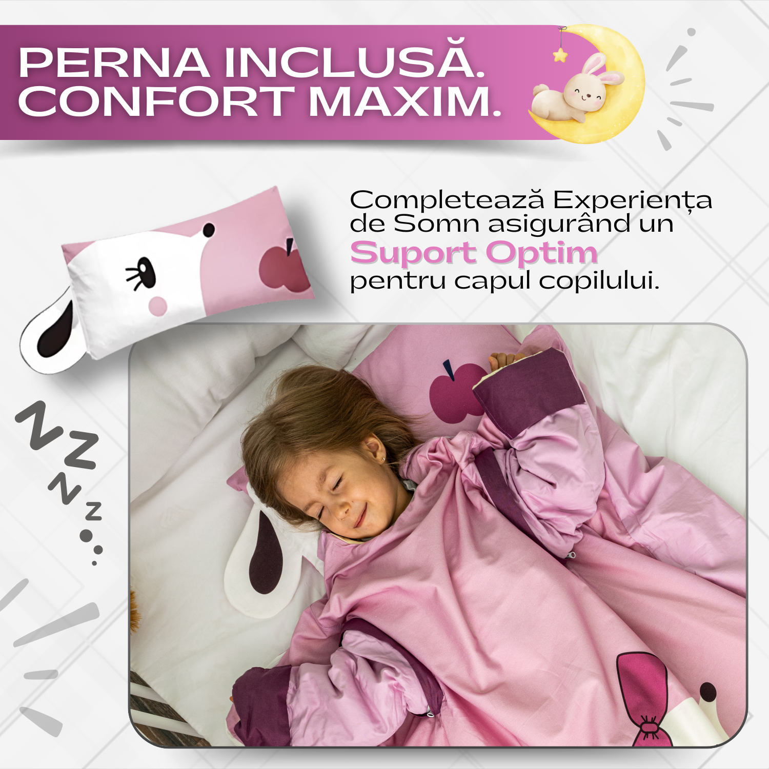 Sac de Dormit pentru Copii, Maneci si Captuseala detasabile, Fermoar cu patru Capete,  Model Soricel, 3-12 Ani