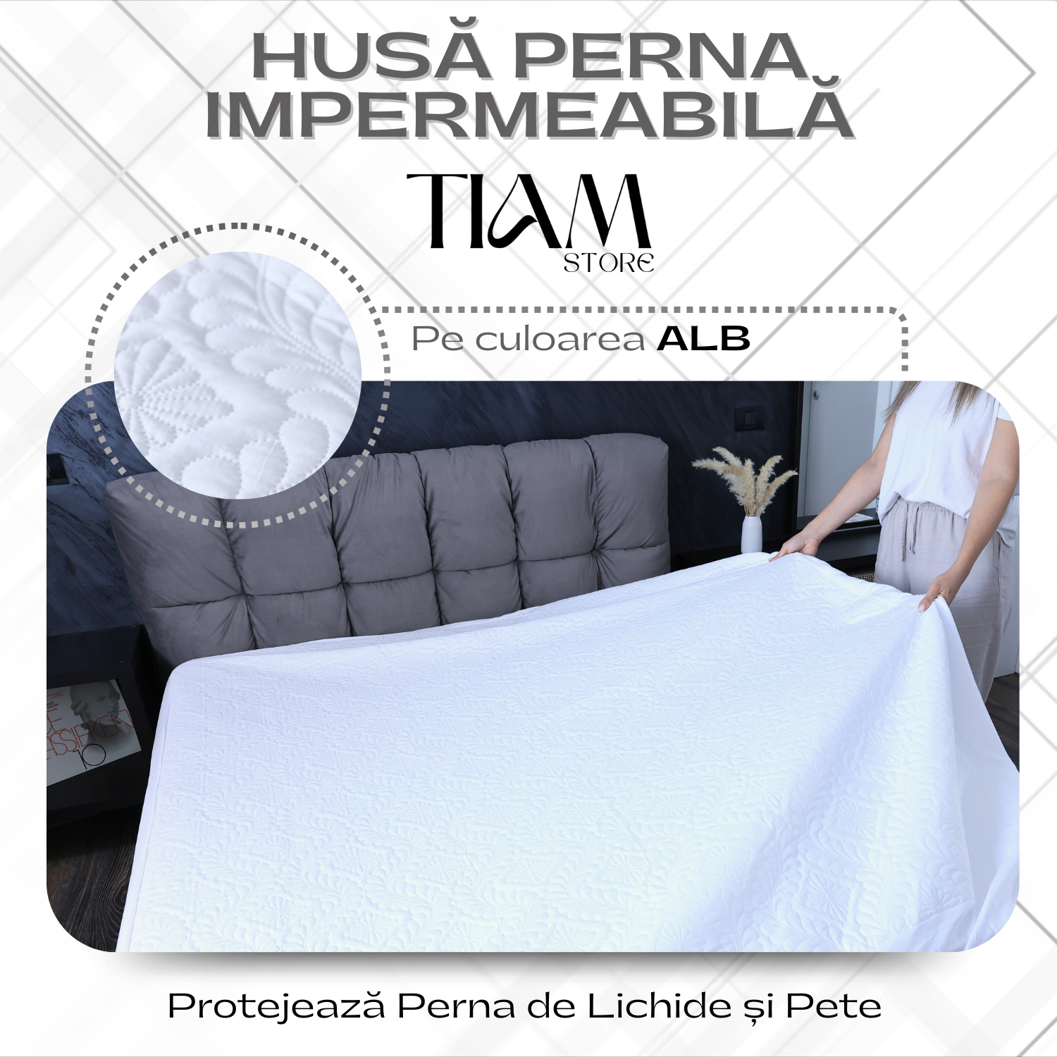 Set de 2 huse premium pentru protectia pernei, impermeabile si rezistente la umiditate, 50 x 70 cm, albe